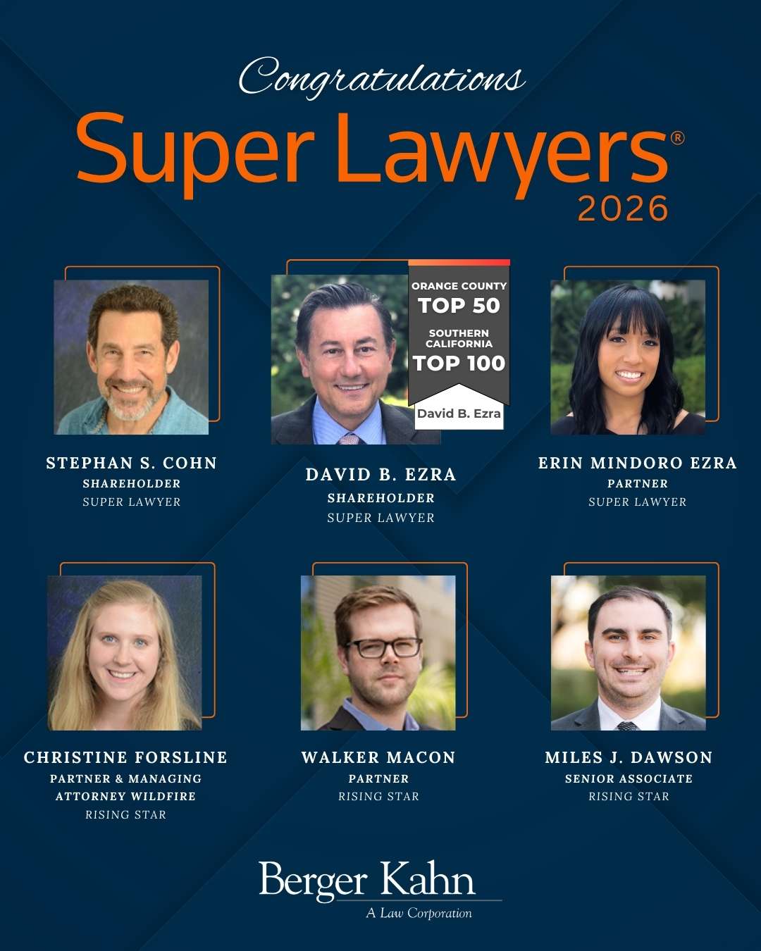 Berger Kahn Attorneys Recognized in 2026 Southern California Super Lawyers
